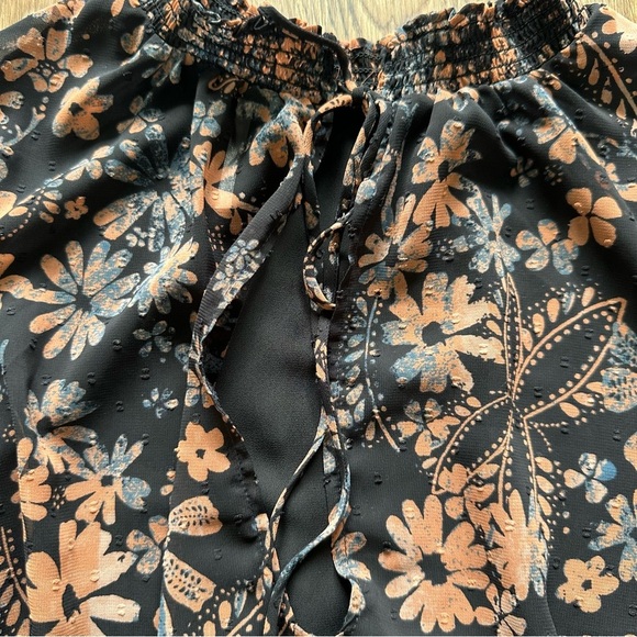 Free People Clarissa Floral Top XS Black Long Sleeve Ruffle High Neck Boho Fairy - Picture 4 of 12